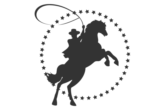 Cowboy on Horse with Lasso Black Silhouette Review